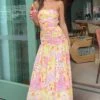 Sinclair Yellow Floral Print Strapless Maxi Dress