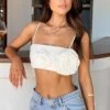 Snowy Petals White Rose Crop Top