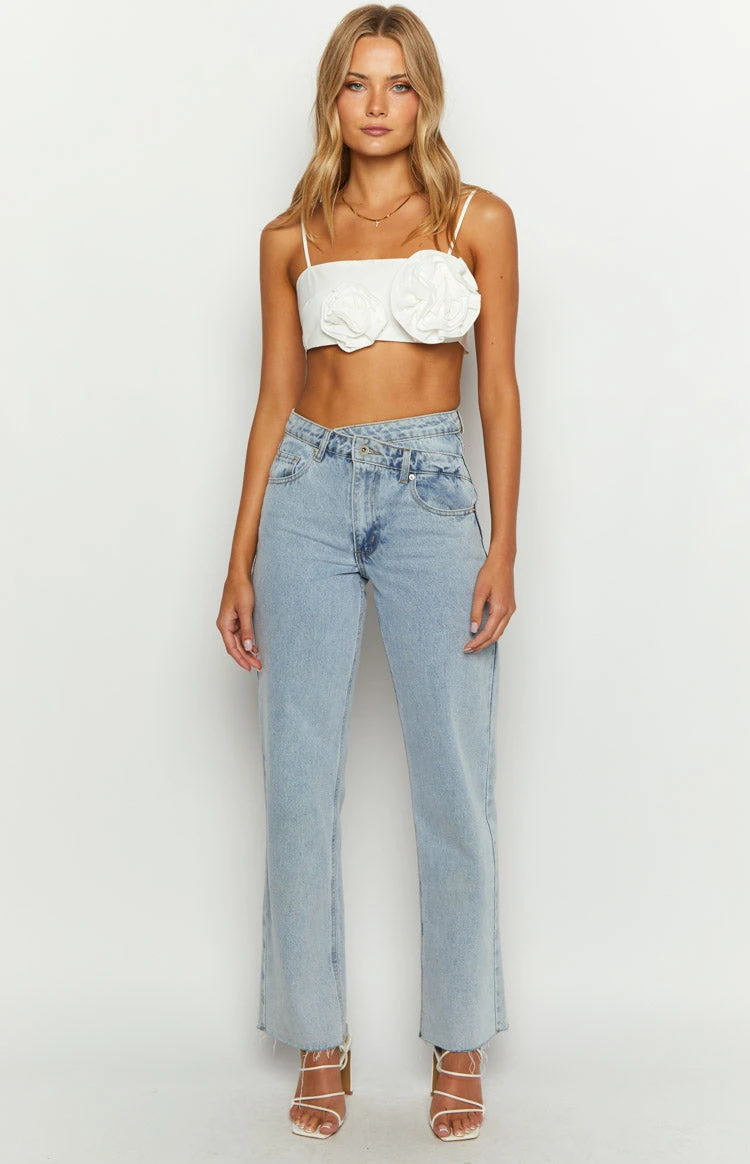 Snowy Petals White Rose Crop Top - Image 6