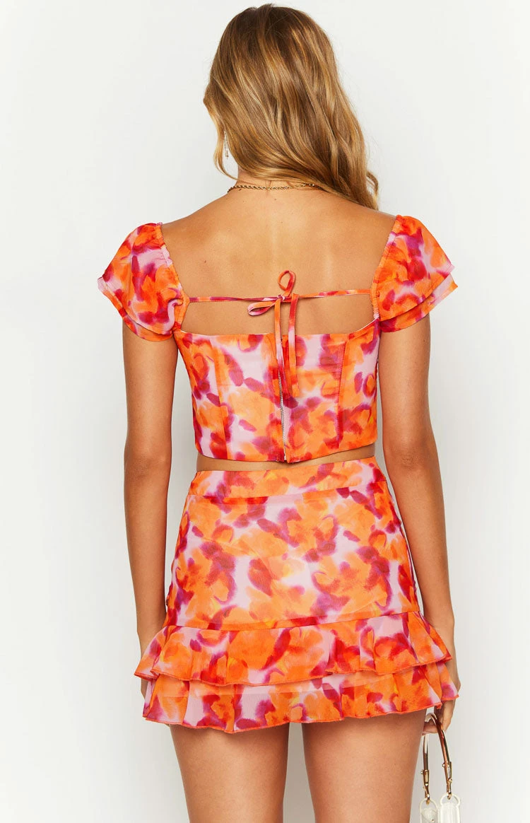 Sophia Azalea Pink Print Short Sleeve Crop Top - Image 7