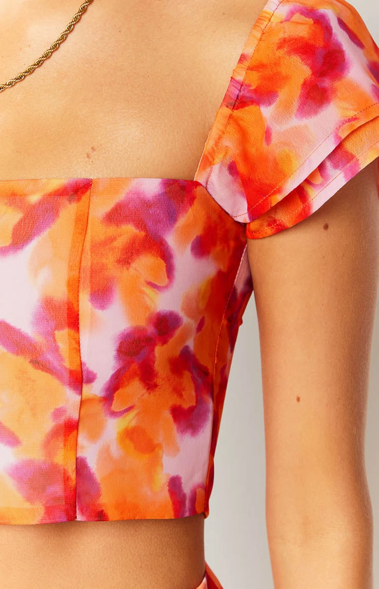 Sophia Azalea Pink Print Short Sleeve Crop Top - Image 5