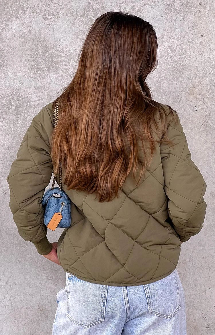 Beginning Boutique Steph Khaki Quilted Bomber Jacket - Image 9