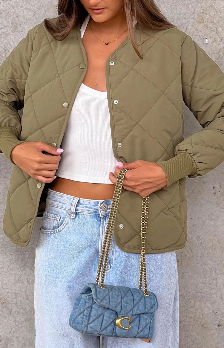 Beginning Boutique Steph Khaki Quilted Bomber Jacket - Image 8
