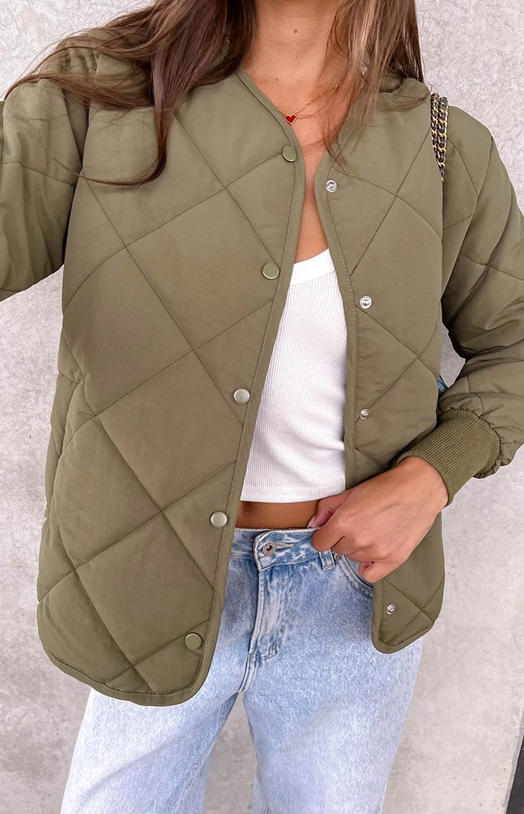 Beginning Boutique Steph Khaki Quilted Bomber Jacket - Image 10