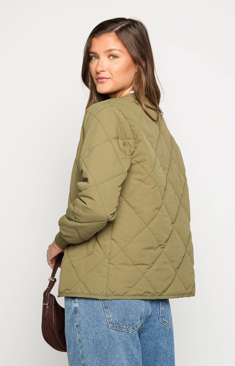 Beginning Boutique Steph Khaki Quilted Bomber Jacket - Image 6
