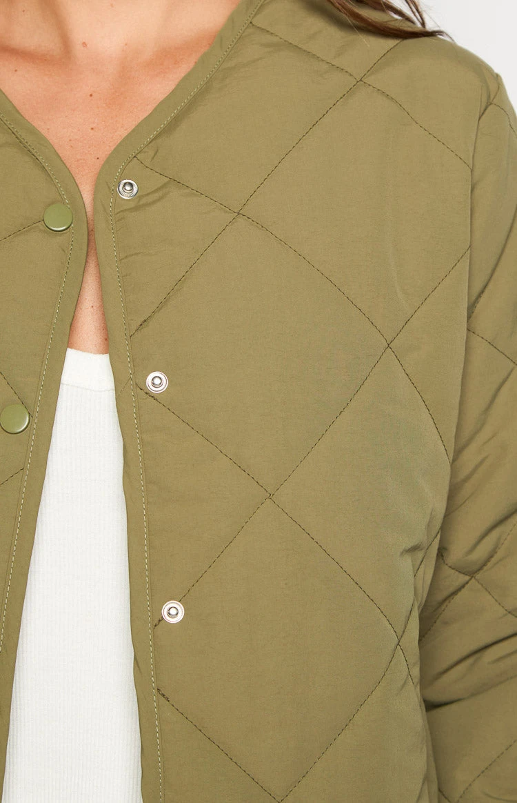 Beginning Boutique Steph Khaki Quilted Bomber Jacket - Image 7