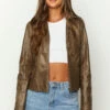 Street Style Brown PU Jacket