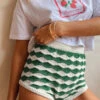 Sweet Stitches Green And White Shorts