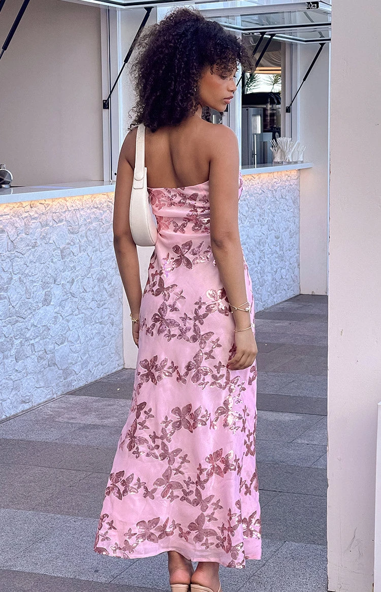 Tari Pink Butterfly Sequin Maxi Dress - Image 8