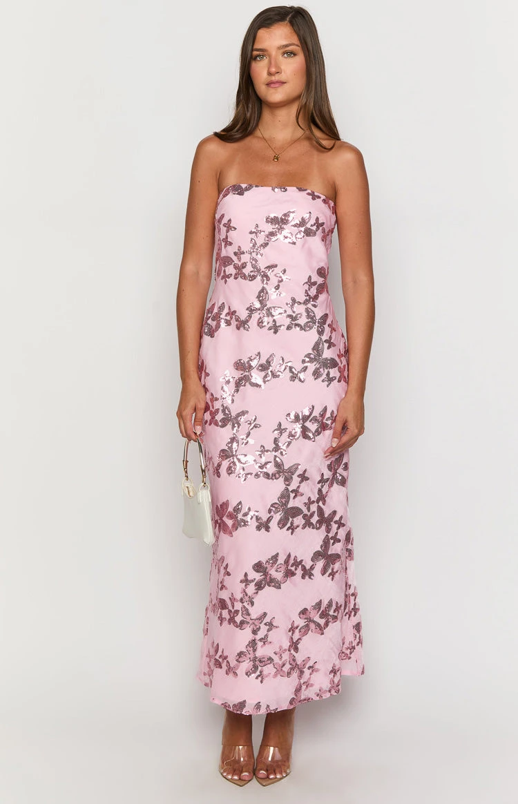 Tari Pink Butterfly Sequin Maxi Dress - Image 2