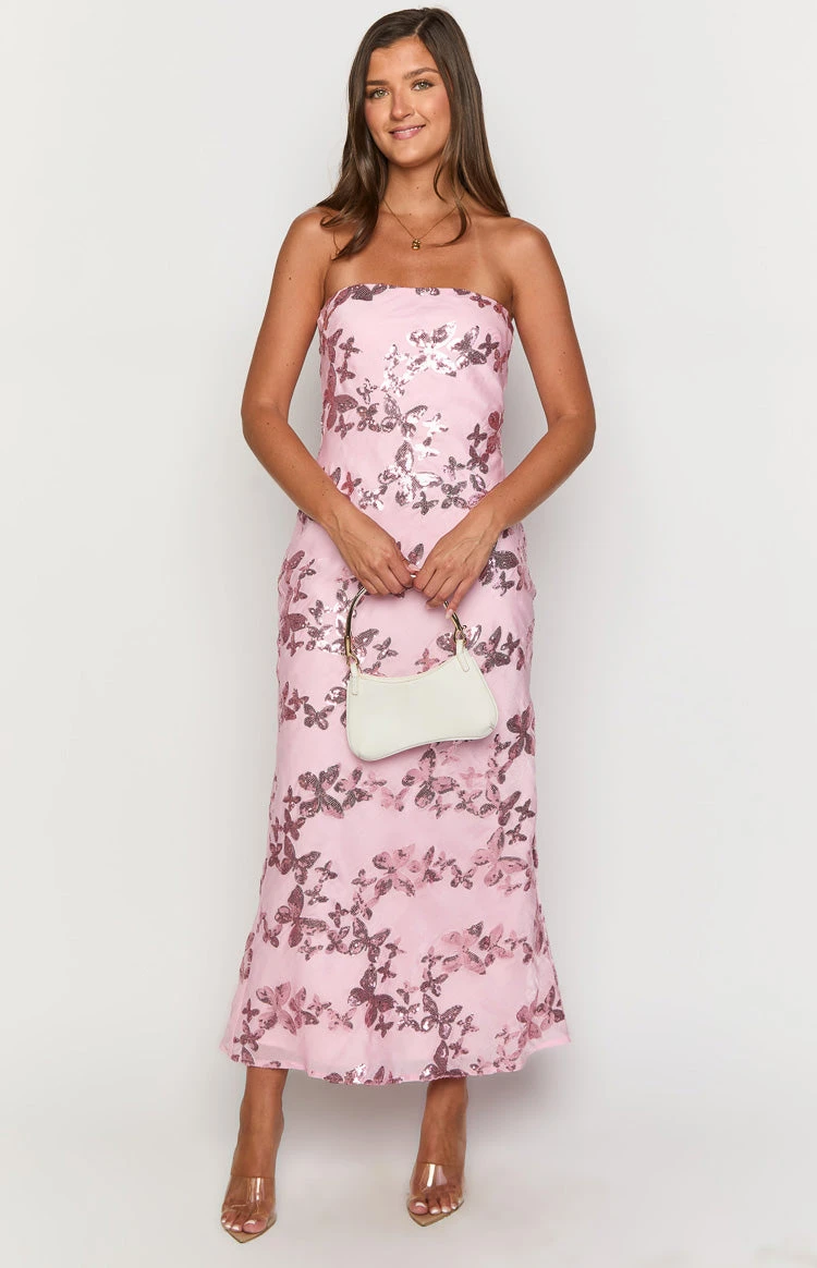 Tari Pink Butterfly Sequin Maxi Dress - Image 3