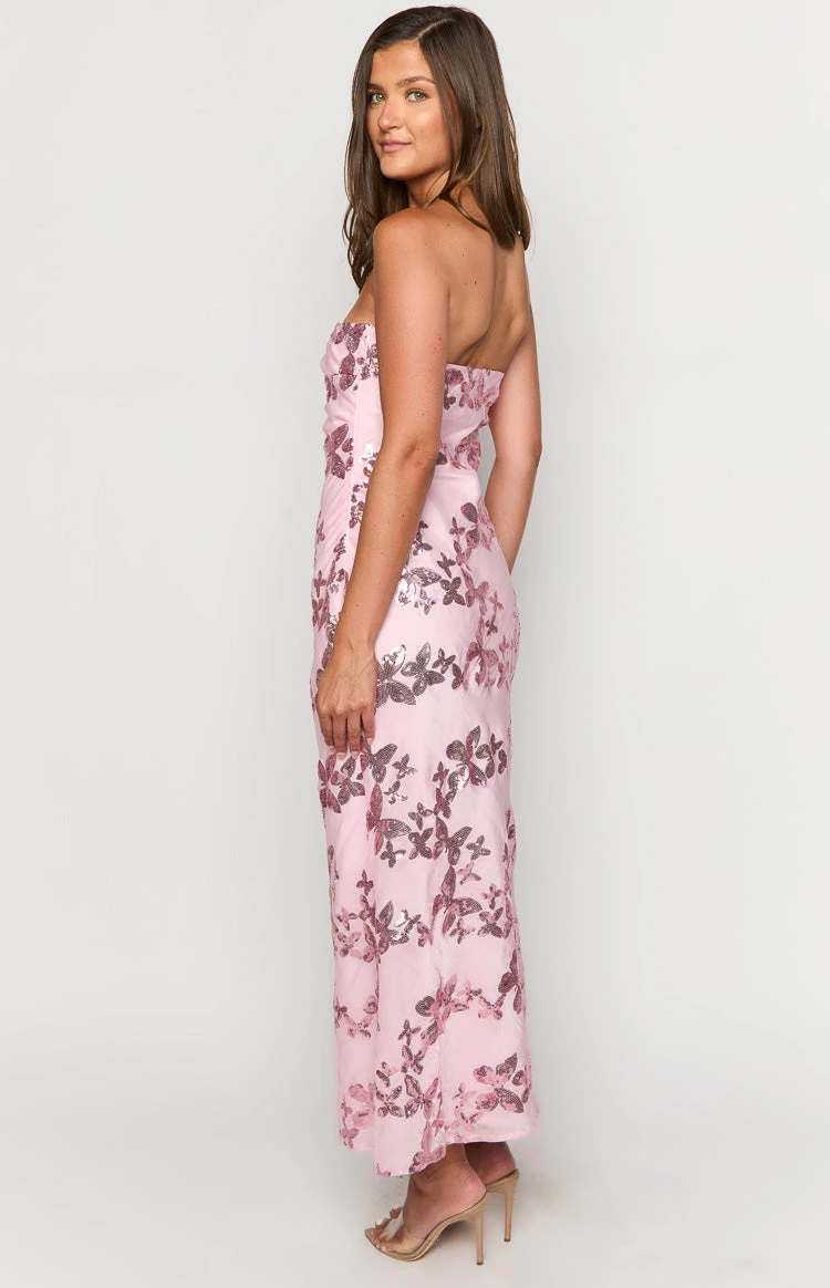 Tari Pink Butterfly Sequin Maxi Dress - Image 5