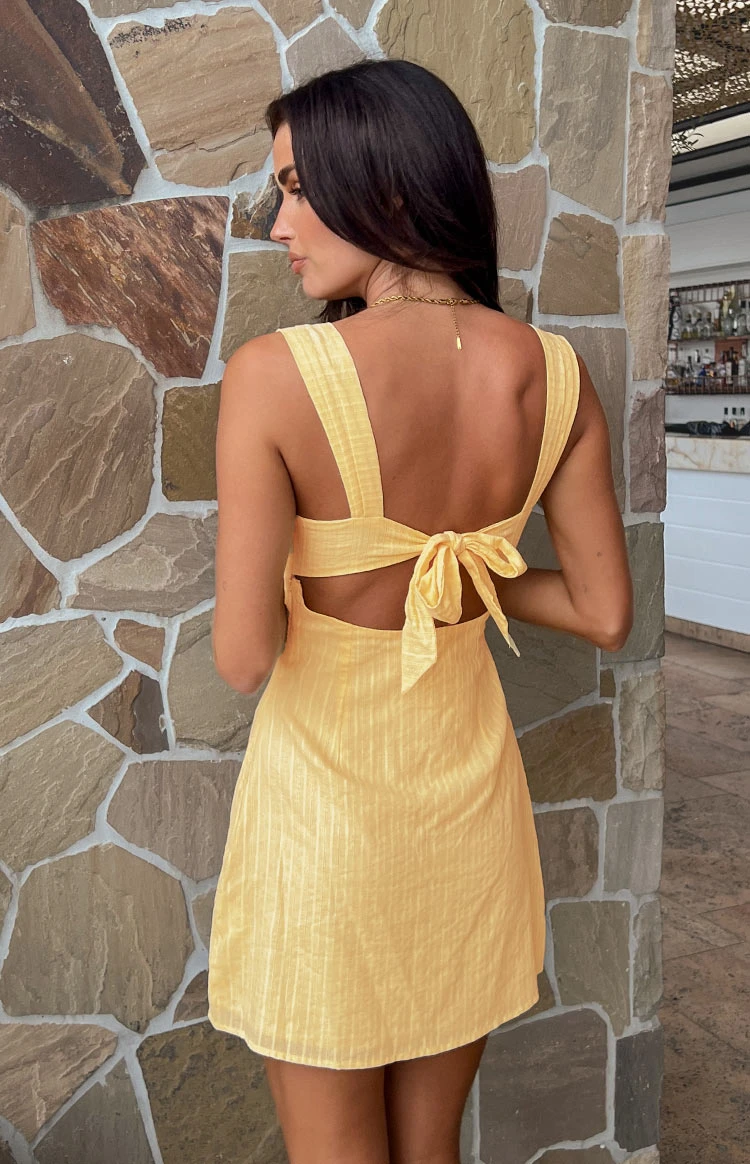 Taylor Yellow Tie Back Mini Dress - Image 13