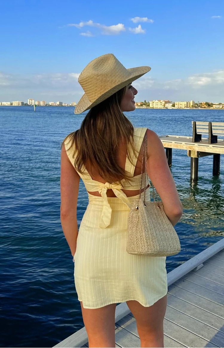 Taylor Yellow Tie Back Mini Dress - Image 11
