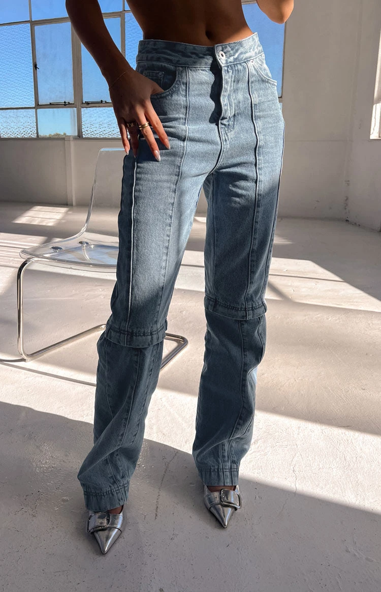 The Phoebe Mid Wash Denim Jeans To Jorts - Image 9