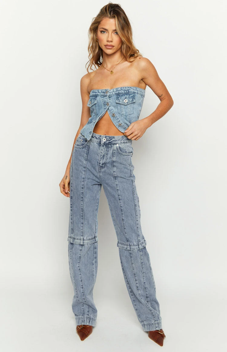 The Phoebe Mid Wash Denim Jeans To Jorts - Image 12