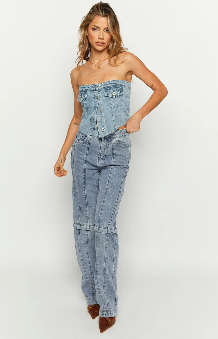 The Phoebe Mid Wash Denim Jeans To Jorts - Image 4