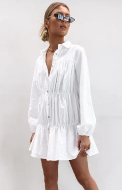 Beginning Boutique Theodossia Tiered Long Sleeve Dress White