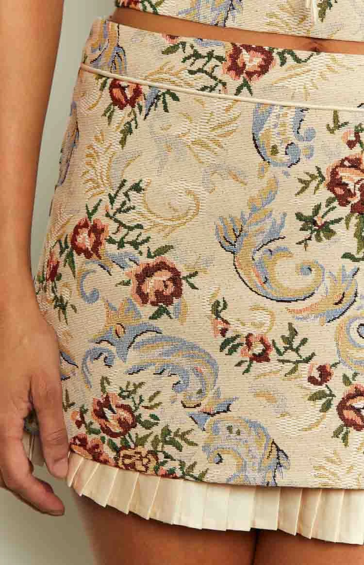 Till Forever Beige Tapestry Mini Skirt - Image 7