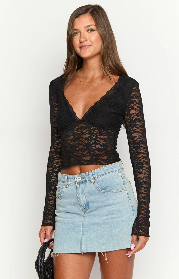 Trevina Black Lace Long Sleeve Top - Image 2