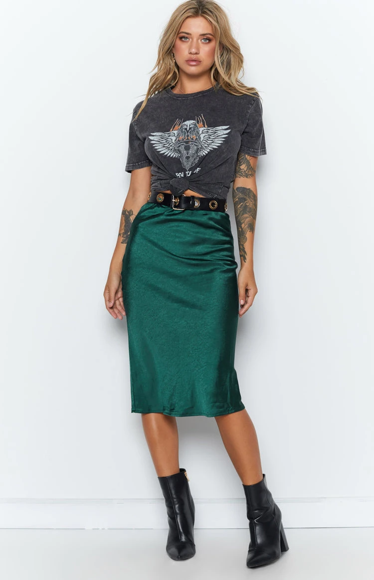 Beginning Boutique Trisha Midi Skirt Emerald - Image 3