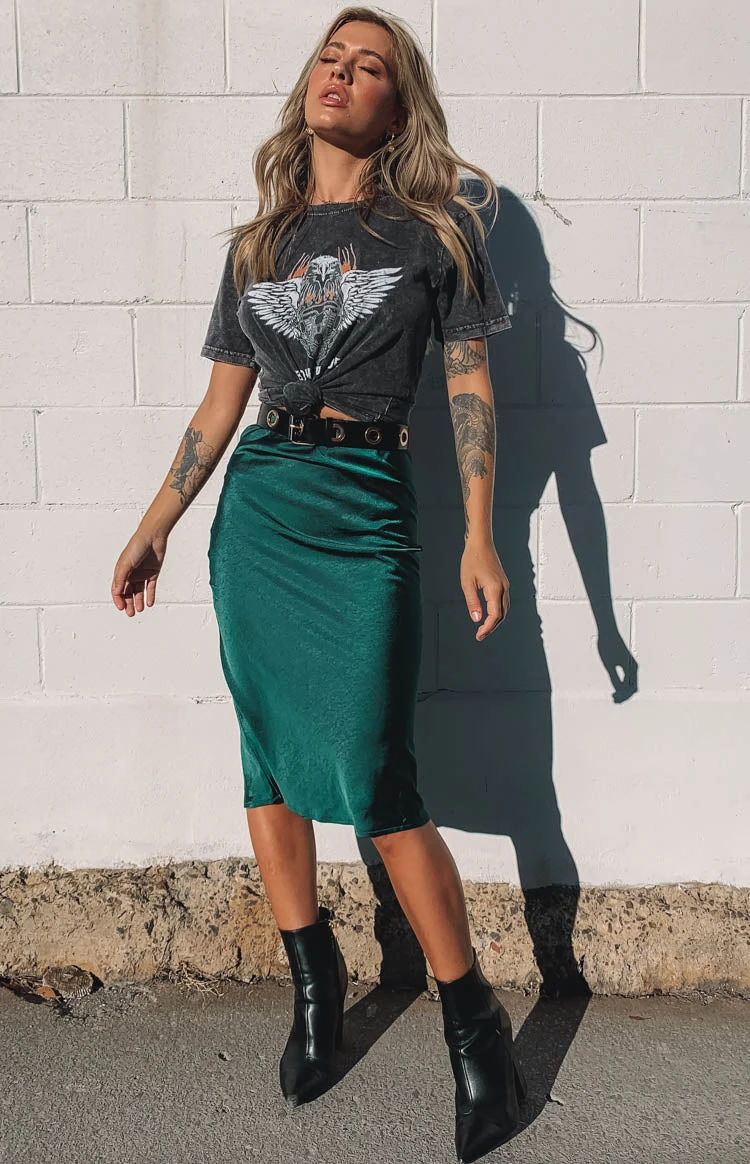 Beginning Boutique Trisha Midi Skirt Emerald