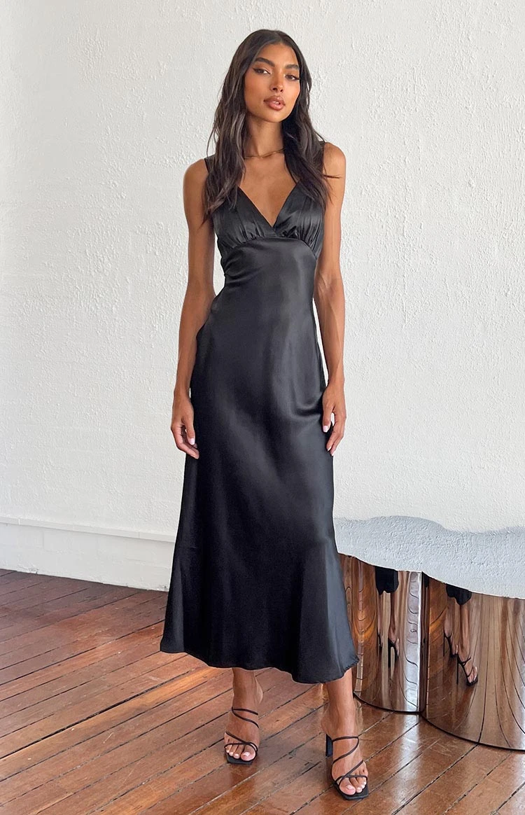 Beginning Boutique Verlaine Black Satin Maxi Dress - Image 12