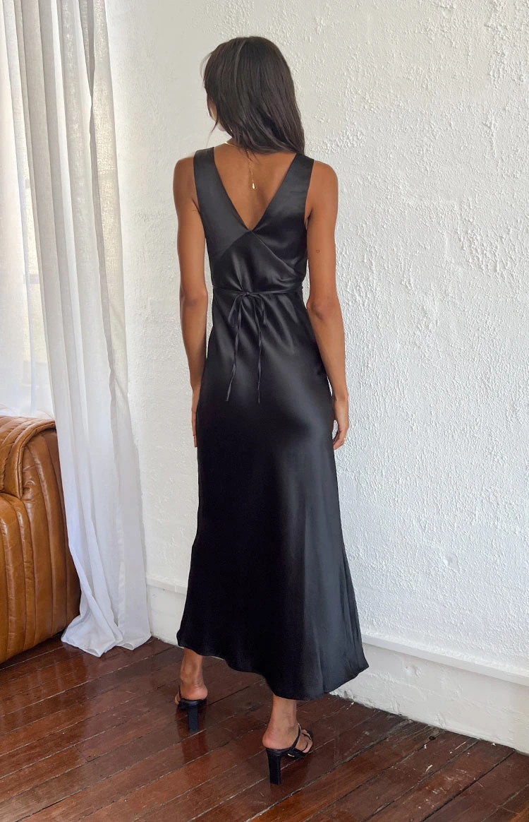 Beginning Boutique Verlaine Black Satin Maxi Dress - Image 11
