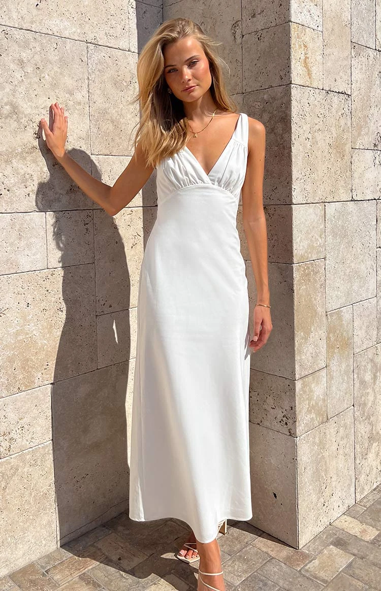 Beginning Boutique Verlaine White Linen Blend Maxi Dress
