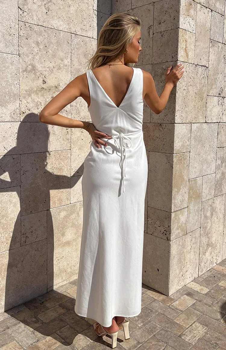 Beginning Boutique Verlaine White Linen Blend Maxi Dress - Image 7