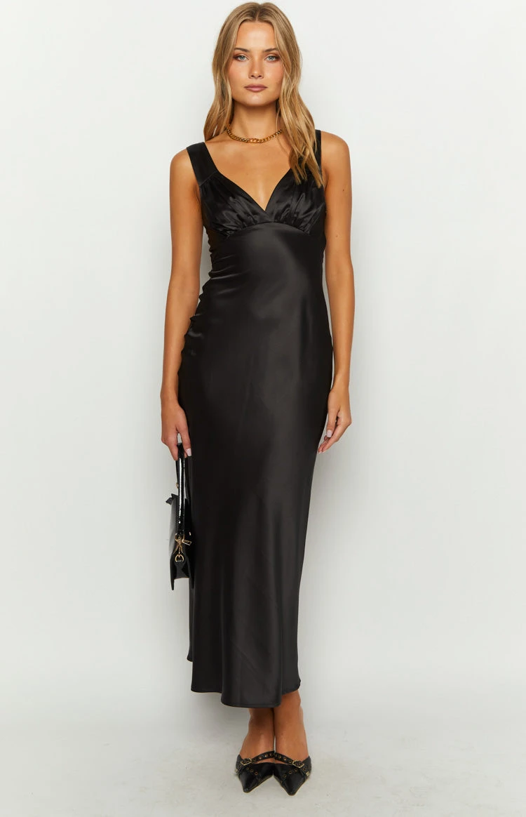 Beginning Boutique Verlaine Black Satin Maxi Dress - Image 2