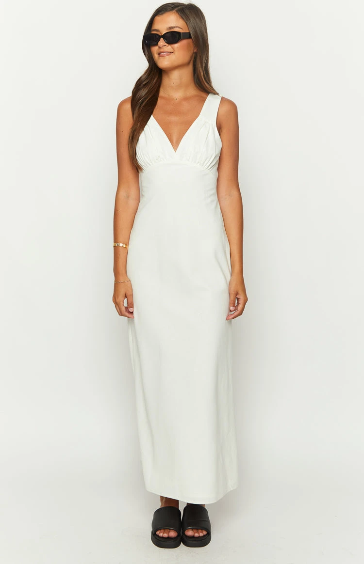 Beginning Boutique Verlaine White Linen Blend Maxi Dress - Image 2