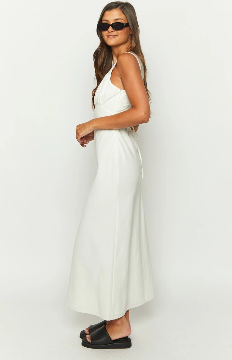 Beginning Boutique Verlaine White Linen Blend Maxi Dress - Image 4