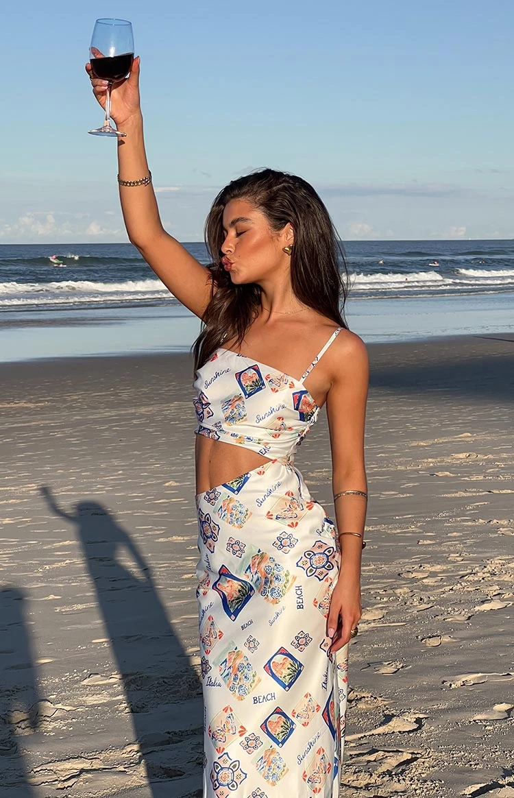 Willa White Satin Italia Print Maxi Dress - Image 8