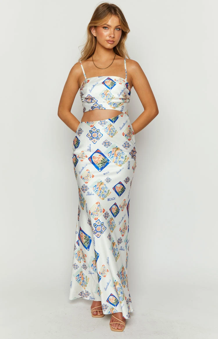 Willa White Satin Italia Print Maxi Dress - Image 3