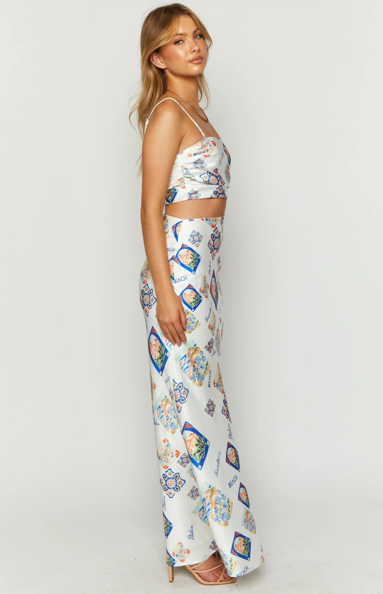 Willa White Satin Italia Print Maxi Dress - Image 4
