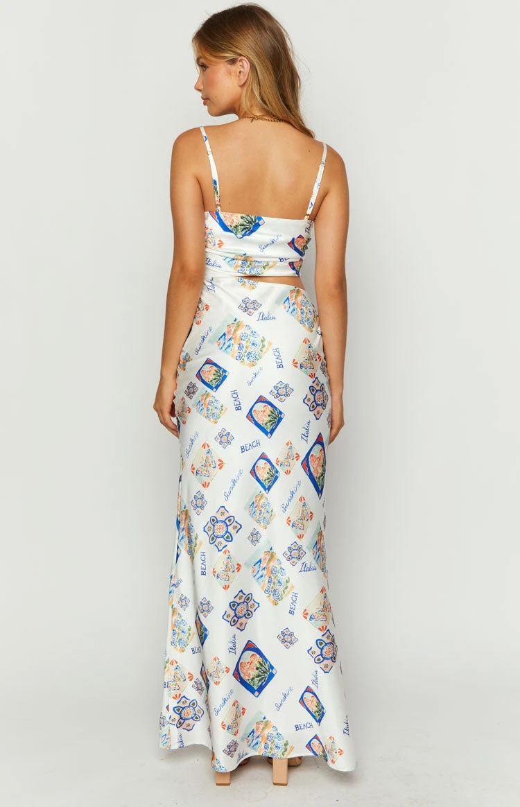Willa White Satin Italia Print Maxi Dress - Image 5