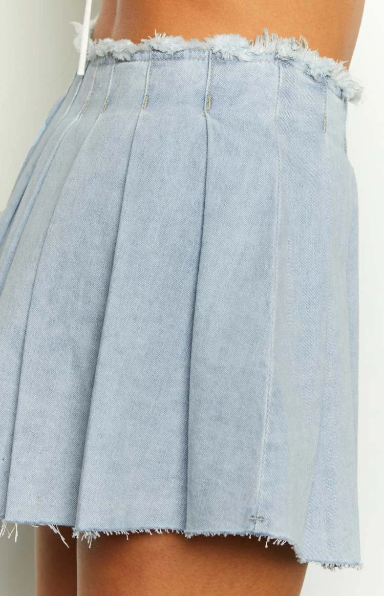 You're Mine Blue Denim Pleated Mini Skirt - Image 6