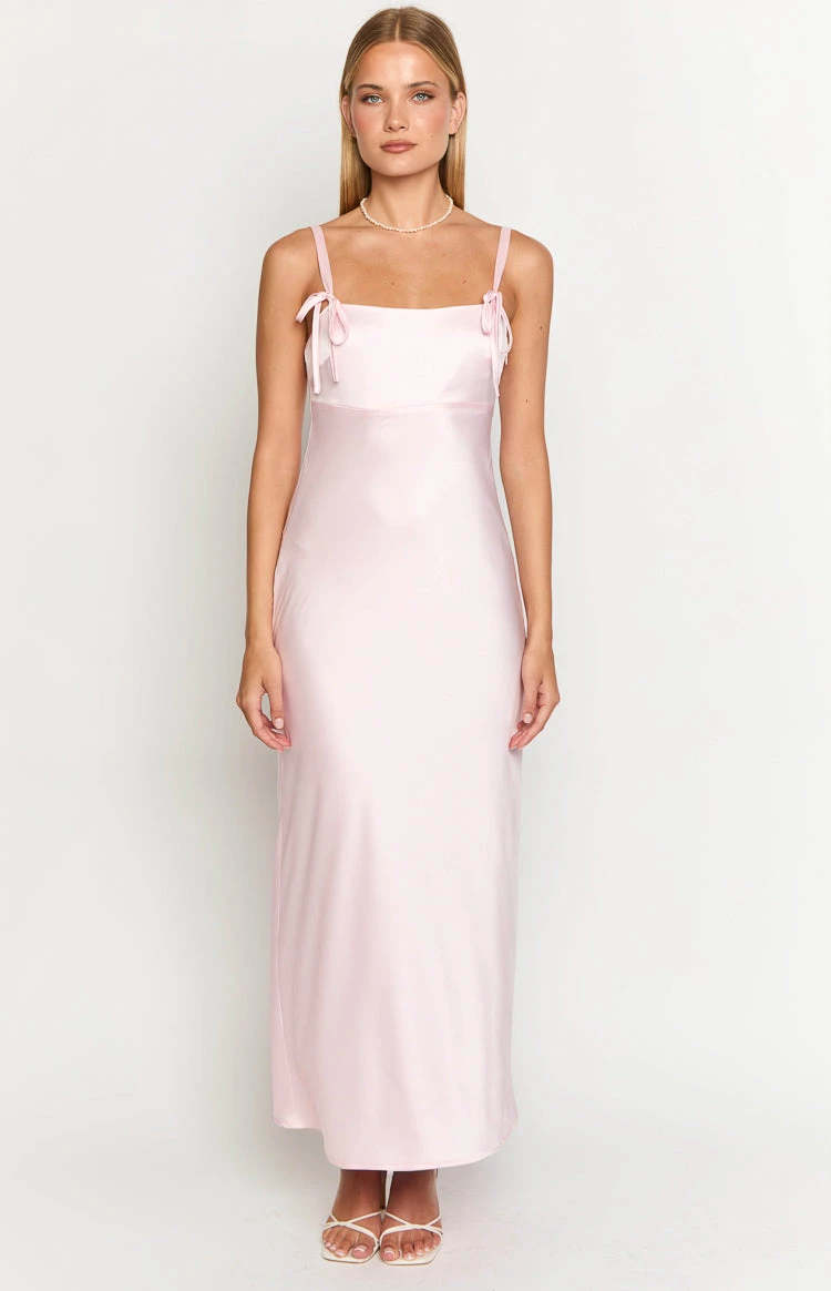 Zya Light Pink Satin Maxi Dress - Image 2