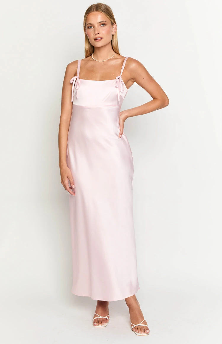 Zya Light Pink Satin Maxi Dress - Image 3
