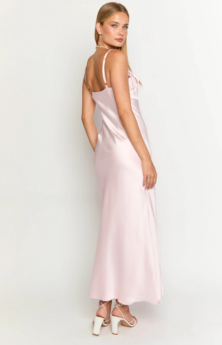 Zya Light Pink Satin Maxi Dress - Image 5
