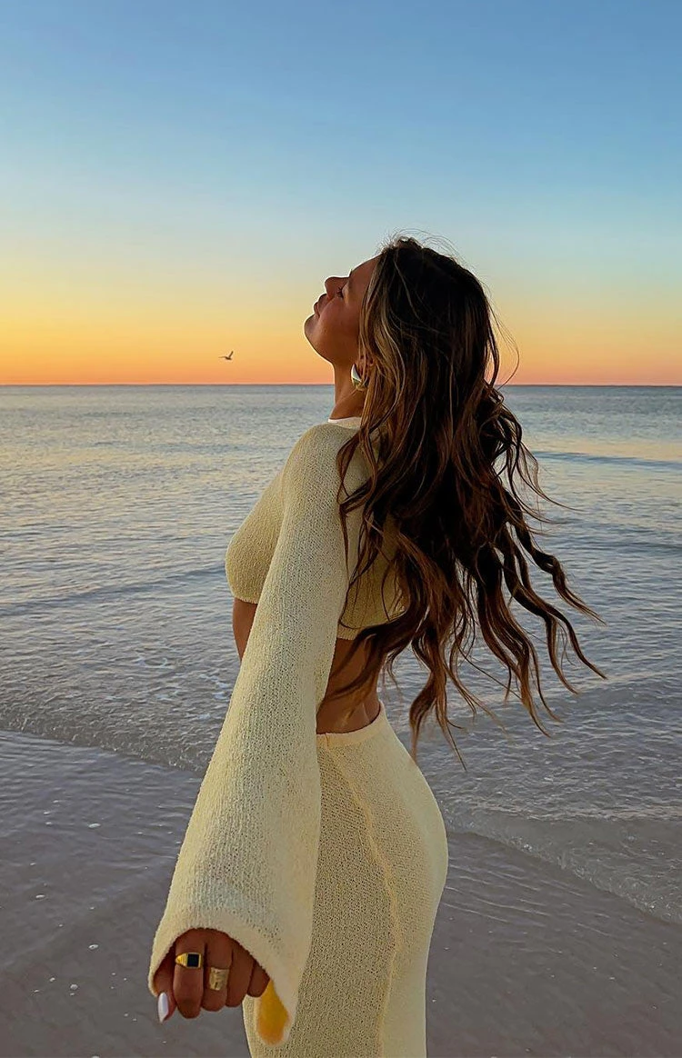 Arya Yellow Long Sleeve Knit Maxi Dress - Image 14