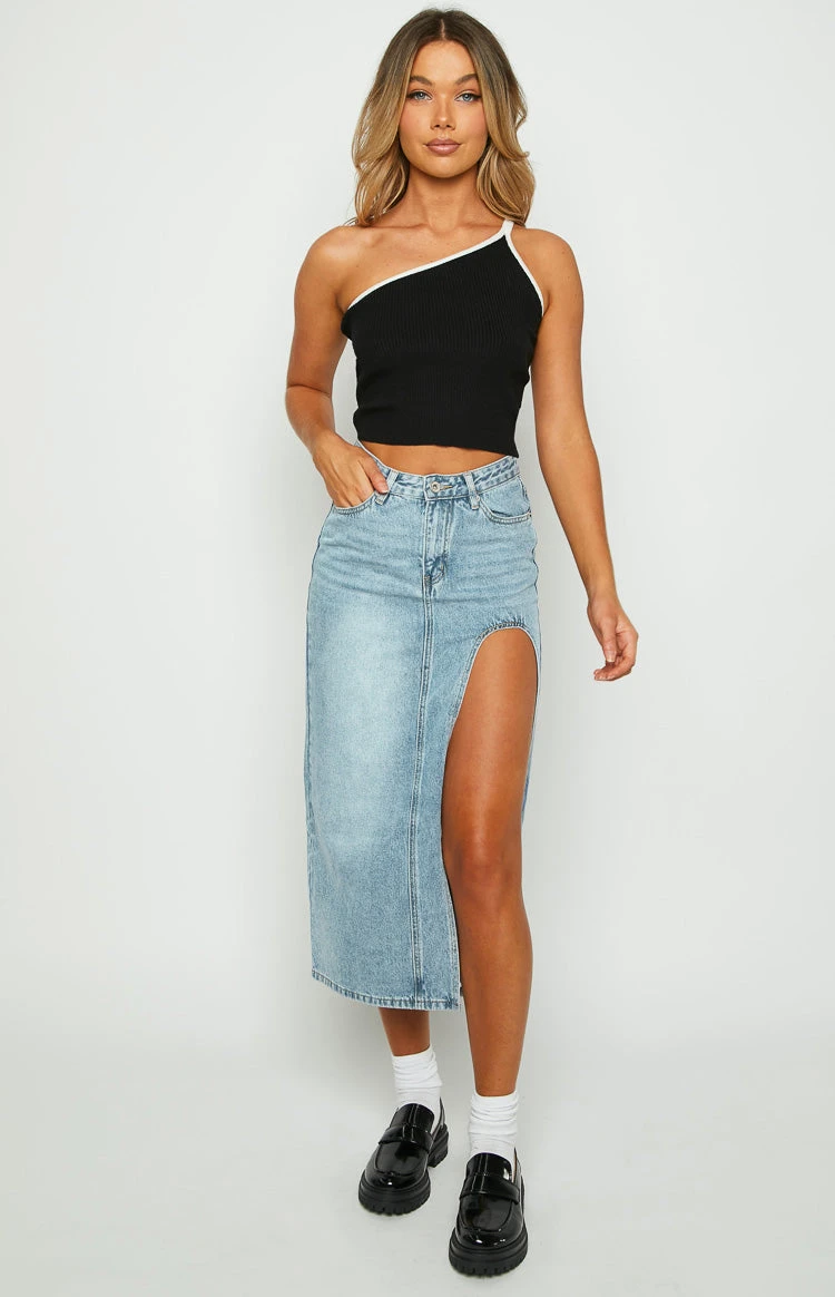 Aysha Cutout Blue Denim Midi Skirt - Image 2