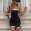 Lauren Black Contrast Strapless Mini Dress