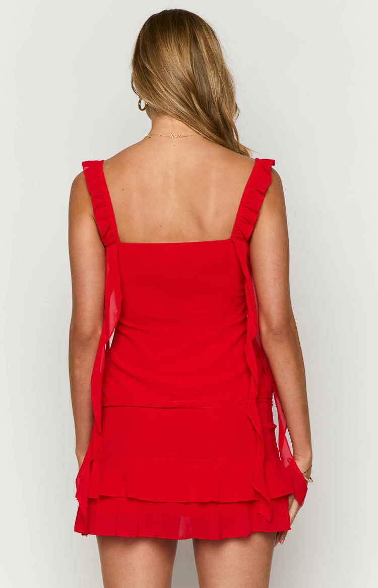 Caspian Red Chiffon Mini Skirt - Image 6