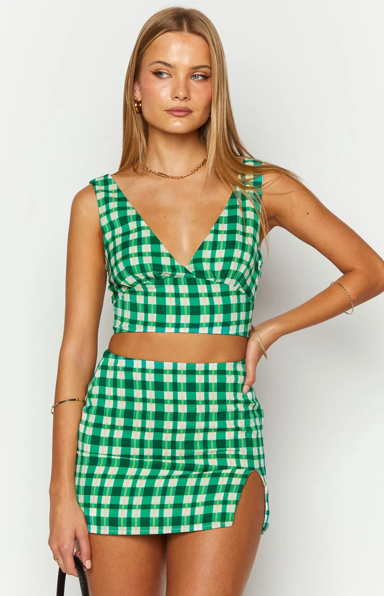 Dahlia Green Check Crop Top - Image 2