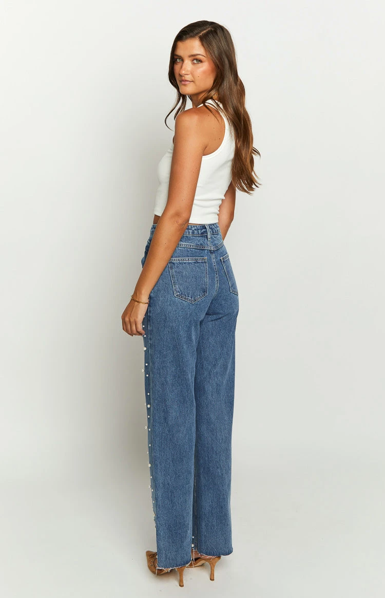 Denim Dazzle Pearl Mid Wash High Waisted Jeans - Image 5
