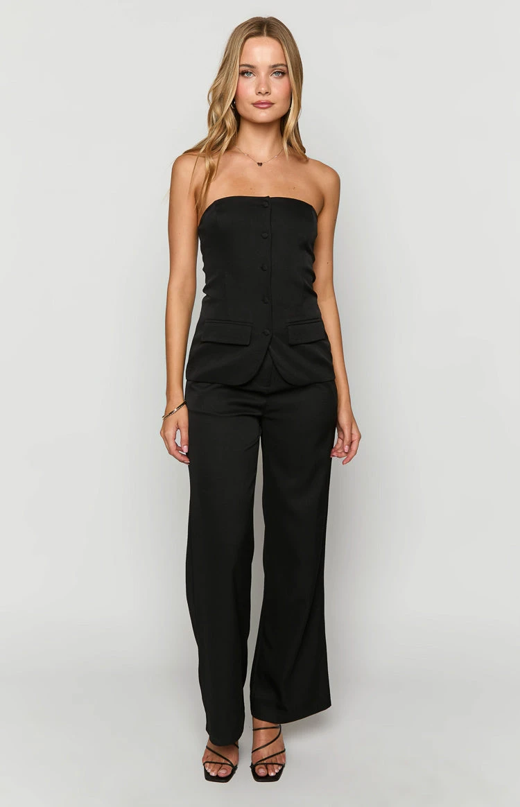Dien Black Strapless Button Up Top - Image 3