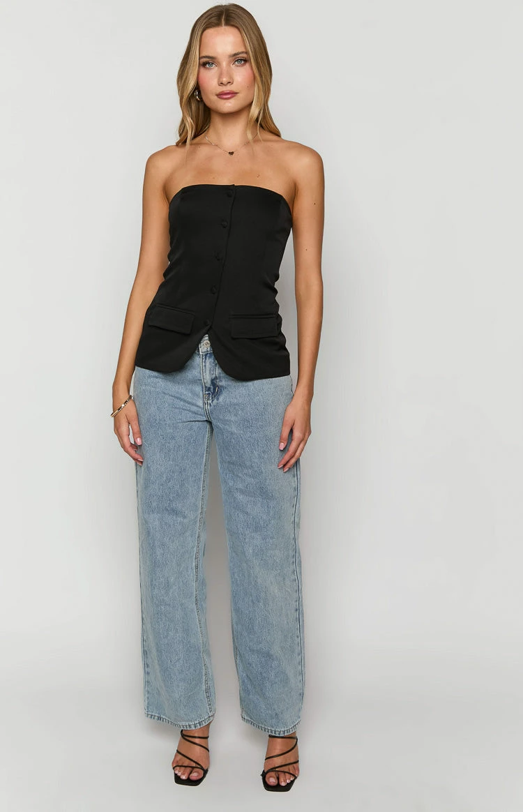 Dien Black Strapless Button Up Top - Image 7