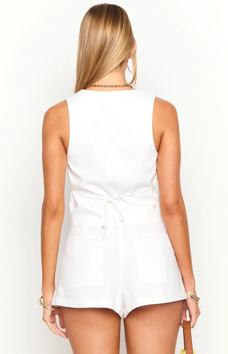 Flora White Linen Blend Tailored Shorts - Image 5